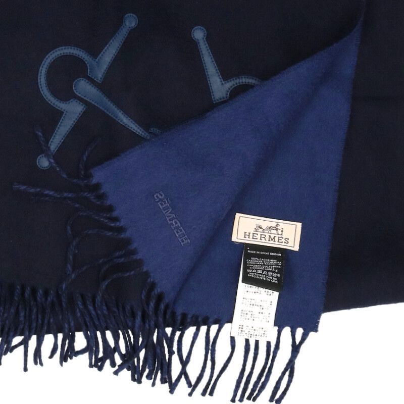 Hermes 4151 Horsebit Leather Patch Cashmere Scarf Men's