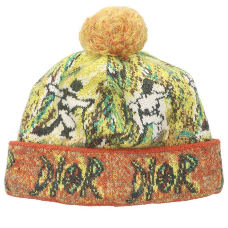 Dior 413mb06at744 Cashmere Mohair Knit Cap With Pom Poms Men's L