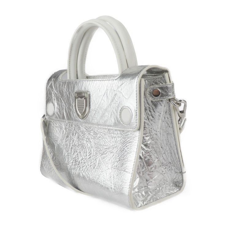Christian DIOR Ever Mini Handbag M7003 PNSS Leather Silver White 2WAY Shoulder