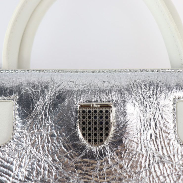 Christian DIOR Ever Mini Handbag M7003 PNSS Leather Silver White 2WAY Shoulder