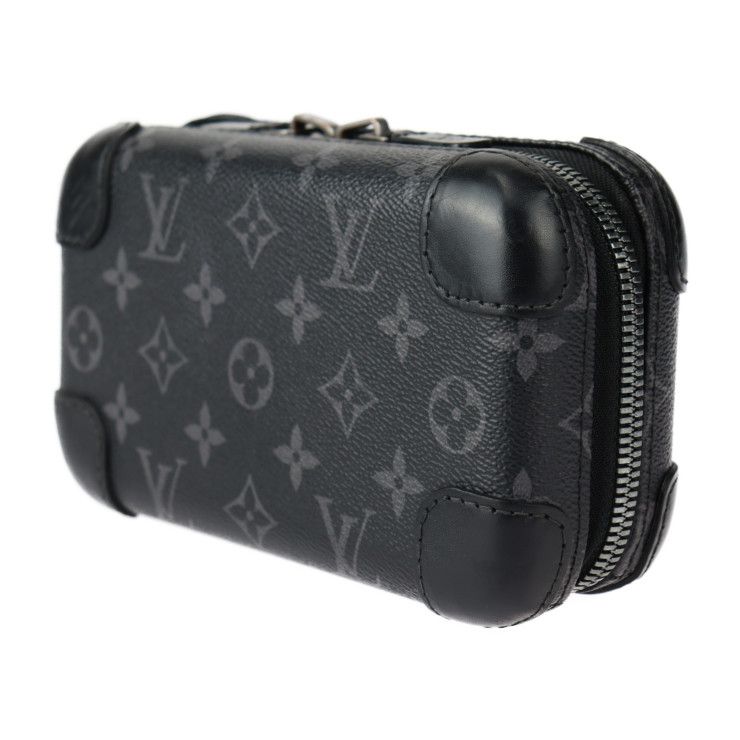 Louis Vuitton Horizon Clutch Shoulder Bag M45579 PVC Leather Black Gray Silver