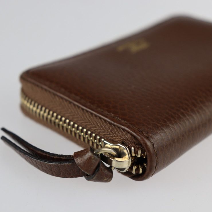 Gucci Swing Coin Case 368877 Leather Brown Gold Hardware Round Zipper Coin