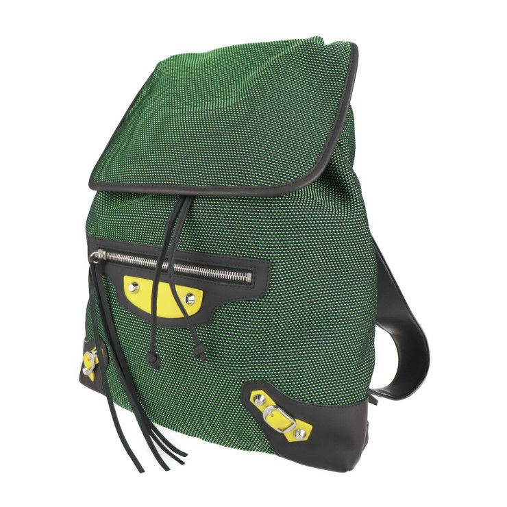 Balenciaga Traveler S Backpack Daypack 382830 Nylon Leather Green Black