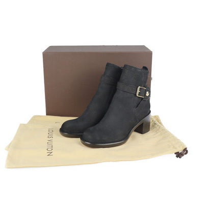 Louis Vuitton Ankle Boots - Leather Black Gold Hardware Short Boots Belt Vuitton