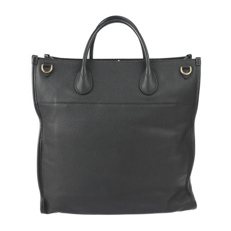Gucci Logo Medium Tote Shoulder Bag 674850 Embossed Scuff Leather Black Gold