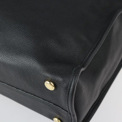 Gucci Logo Medium Tote Shoulder Bag 674850 Embossed Scuff Leather Black Gold