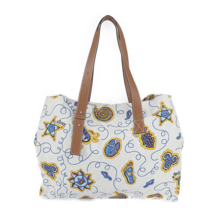 Loewe Tote Bag - Canvas Leather White Blue Multicolor Brown Paula's Ibiza