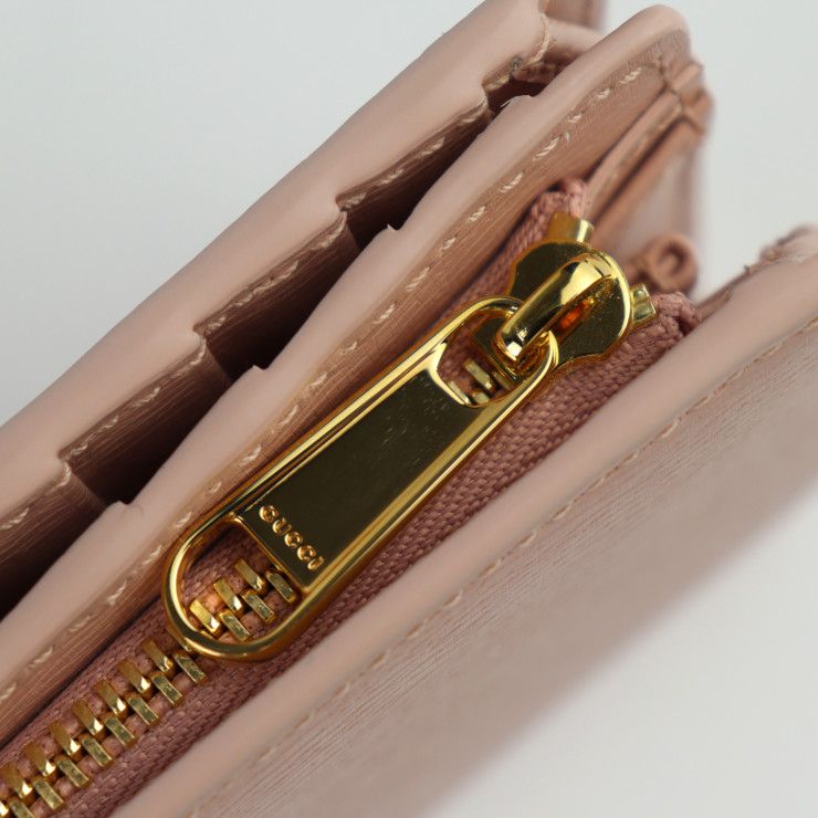 Gucci Script Zip Around Wallet Bifold Wallet 772640 Leather Pink Gold Hardware