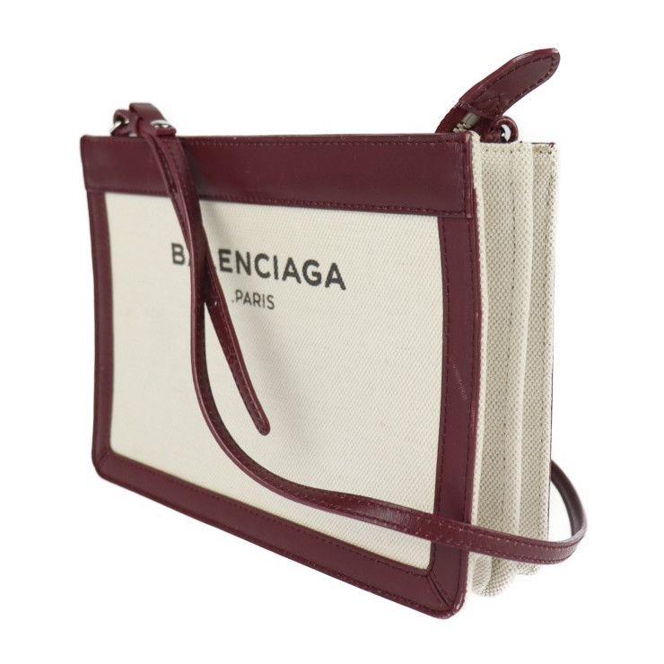 Balenciaga Shoulder Bag 390641 Canvas Leather Beige Bordeaux Navy Pochette