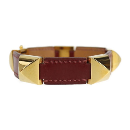 Hermes Bracelet Leather Red Gold Hardware Medallion Engraved V Gold Hardware
