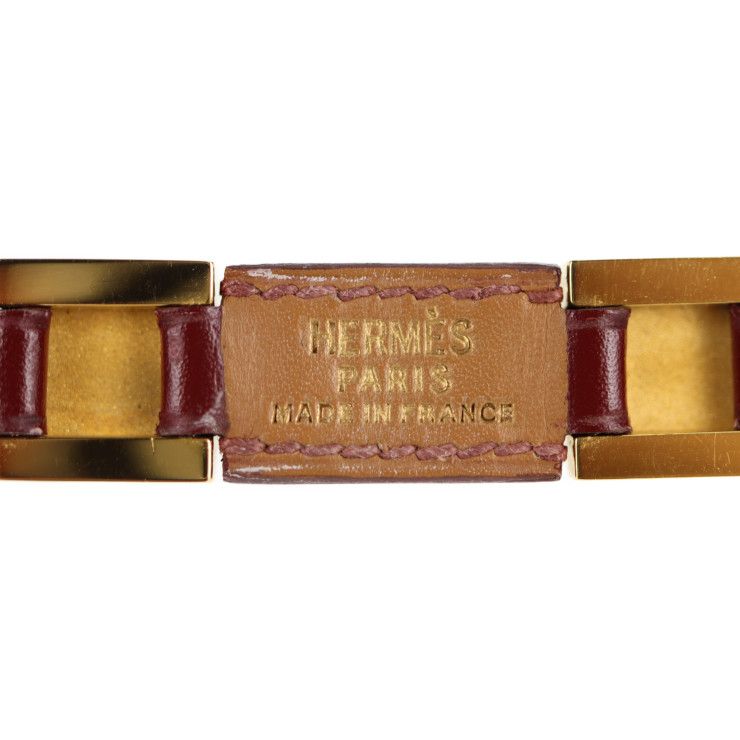 Hermes Bracelet Leather Red Gold Hardware Medallion Engraved V Gold Hardware