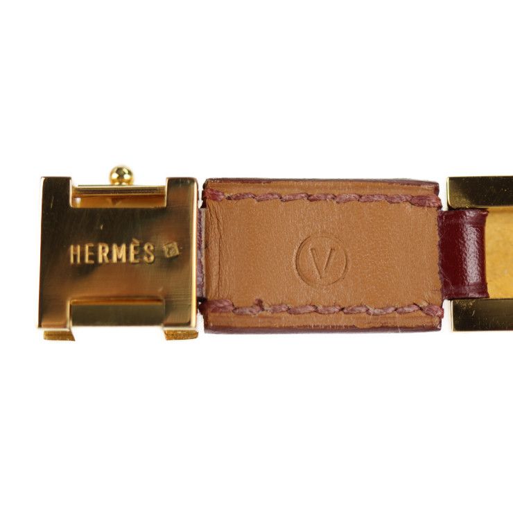 Hermes Bracelet Leather Red Gold Hardware Medallion Engraved V Gold Hardware