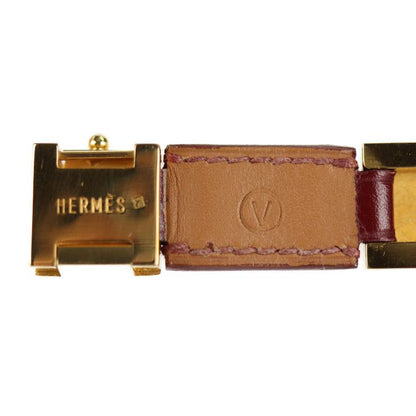 Hermes Bracelet Leather Red Gold Hardware Medallion Engraved V Gold Hardware