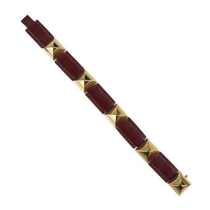 Hermes Bracelet Leather Red Gold Hardware Medallion Engraved V Gold Hardware