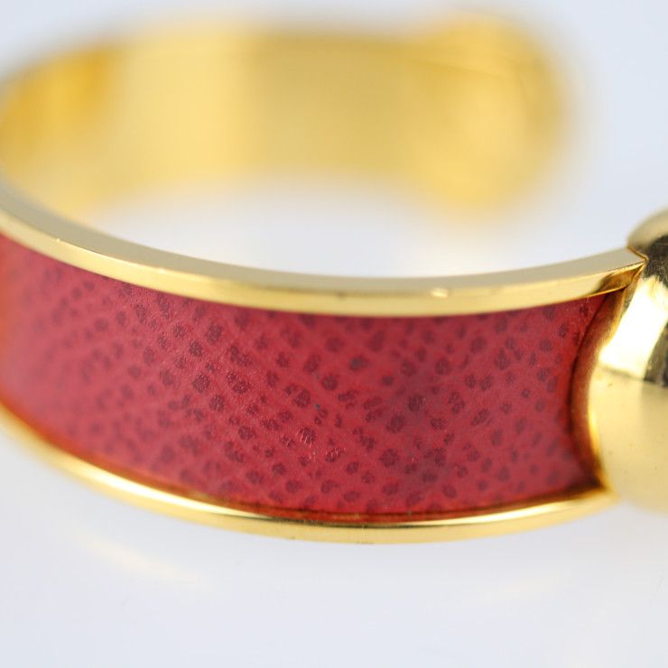 Hermes Bangle - Metal Leather Gold Red Accessories Cbangle Cuff Bracelet
