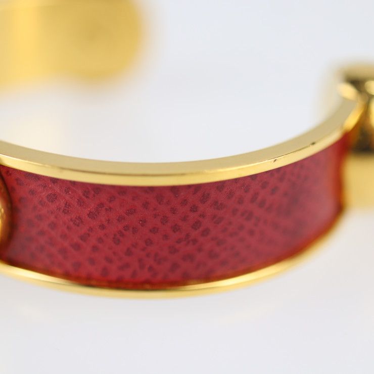 Hermes Bangle - Metal Leather Gold Red Accessories Cbangle Cuff Bracelet