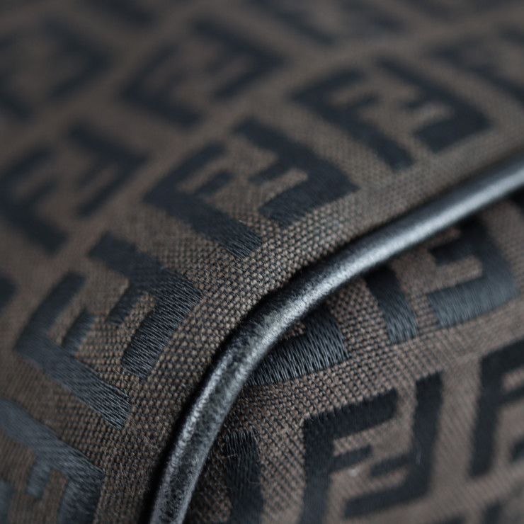 Fendi Shoulder Bag 7va003 Canvas Leather Dark Brown Black Zucchino Messenger