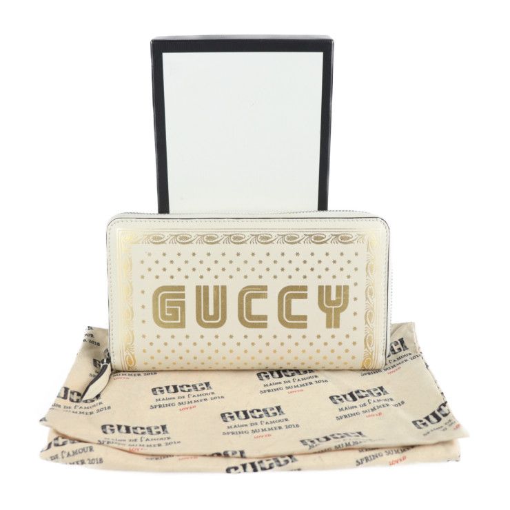 Gucci Long Wallet 510488 Leather Ivory Gold Guccy SEGA Collaboration Round