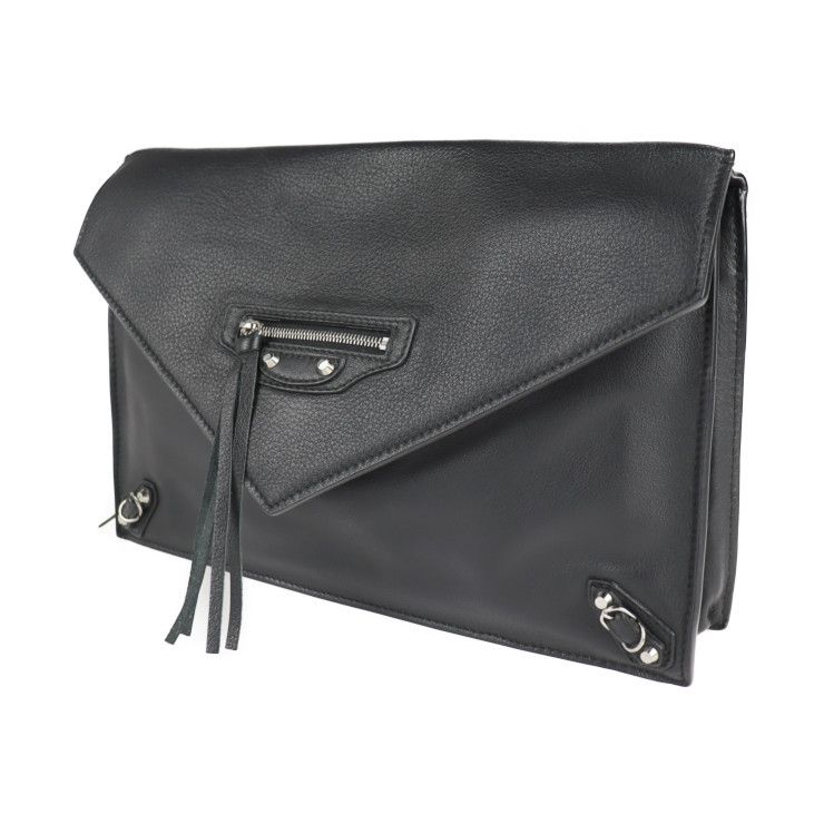 Balenciaga Paper Zip Around Sight Clutch Bag 357328 Calf Leather Black Second