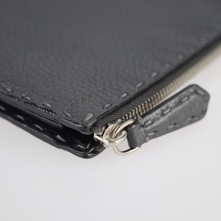 Fendi Second Bag 7m0203 Calf Leather Gray Silver Hardware Selleria Clutch Bag