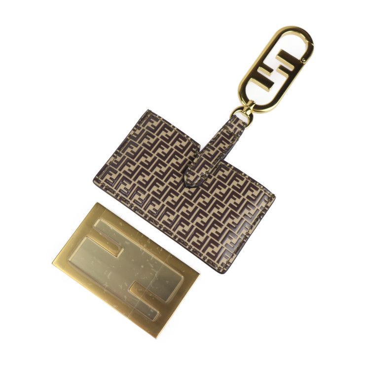 Fendi Mirror Holder Key Holder 7as049 Leather Brown Gold Hardware Micro FF Bag