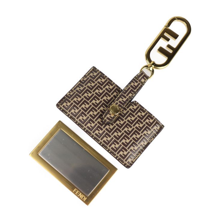 Fendi Mirror Holder Key Holder 7as049 Leather Brown Gold Hardware Micro FF Bag