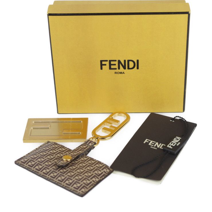 Fendi Mirror Holder Key Holder 7as049 Leather Brown Gold Hardware Micro FF Bag