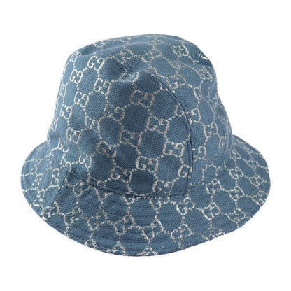Gucci GG Lame Bucket Hat 631951 71% Wool 17% Nylon 12% Metal Fiber Blue Silver