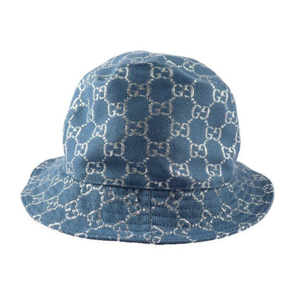 Gucci GG Lame Bucket Hat 631951 71% Wool 17% Nylon 12% Metal Fiber Blue Silver