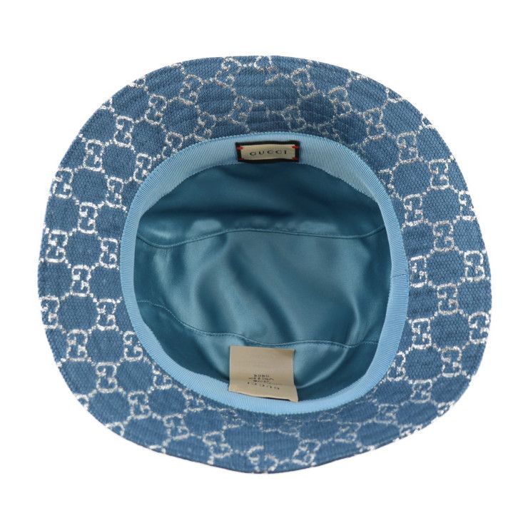 Gucci GG Lame Bucket Hat 631951 71% Wool 17% Nylon 12% Metal Fiber Blue Silver