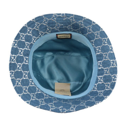 Gucci GG Lame Bucket Hat 631951 71% Wool 17% Nylon 12% Metal Fiber Blue Silver