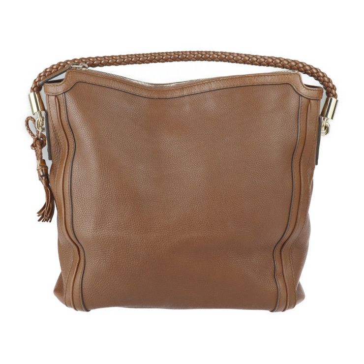 Gucci Shoulder Bag 269947 Leather Brownish Gold Hardware Bamboo Braided One