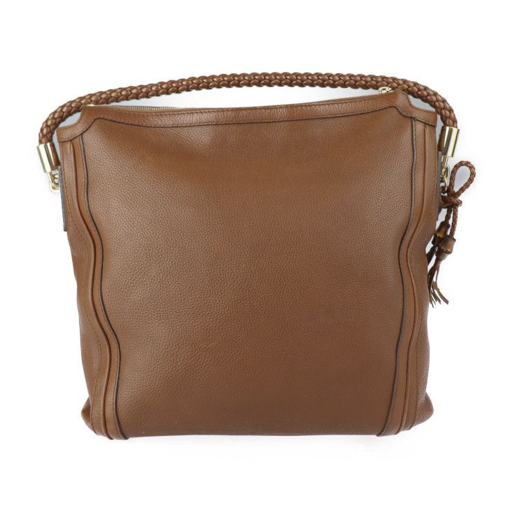 Gucci Shoulder Bag 269947 Leather Brownish Gold Hardware Bamboo Braided One
