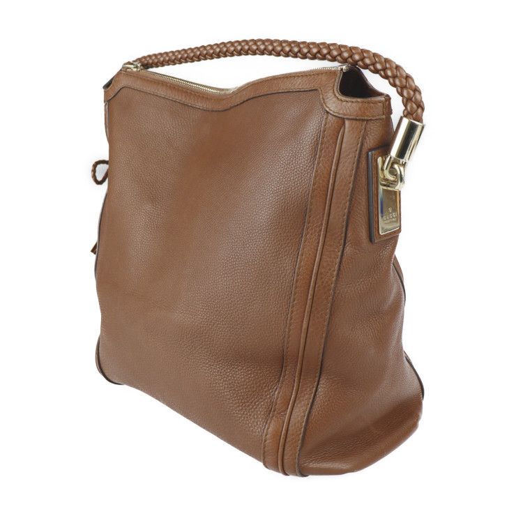 Gucci Shoulder Bag 269947 Leather Brownish Gold Hardware Bamboo Braided One