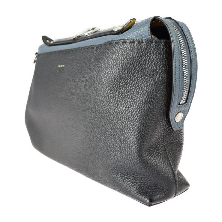 Fendi By-the-way Business Bag 7va458 Leather Black Blue Yellow Silver Hardware