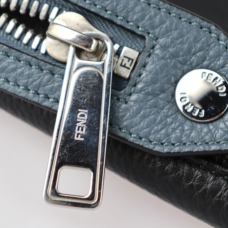 Fendi By-the-way Business Bag 7va458 Leather Black Blue Yellow Silver Hardware