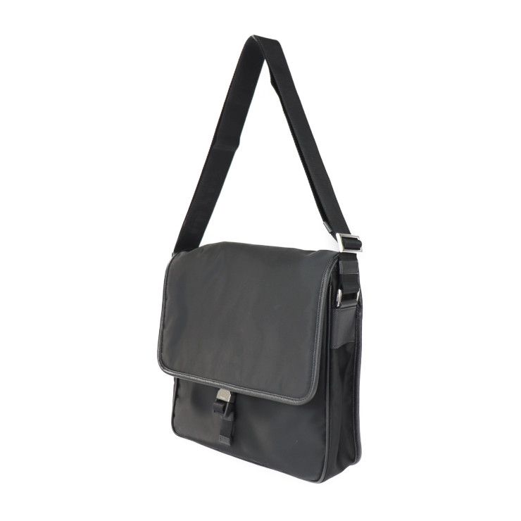 Prada Messenger Bag Shoulder Bag 2vd951 Nylon Black Leather Silver Hardware