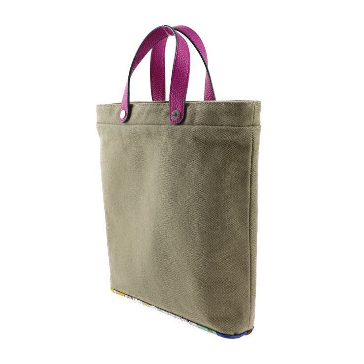 Hermes Tote Bag - Cotton Canvas Leather Silk Khaki Pink Purple Petit H Petit