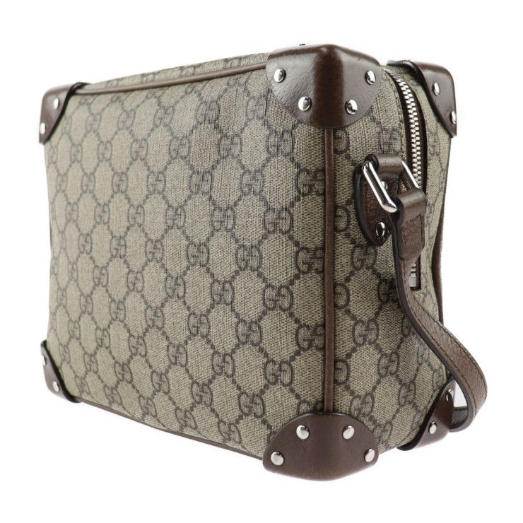 Gucci Shoulder Bag 626363 Leather Beige Brown Silver Hardware GG Supreme