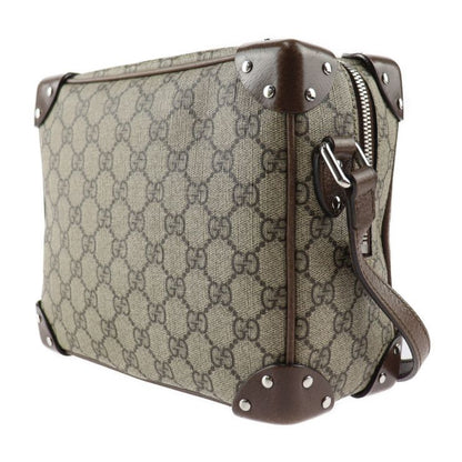 Gucci Shoulder Bag 626363 Leather Beige Brown Silver Hardware GG Supreme