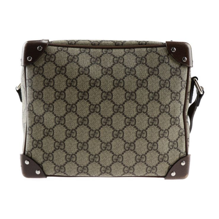 Gucci Shoulder Bag 626363 Leather Beige Brown Silver Hardware GG Supreme
