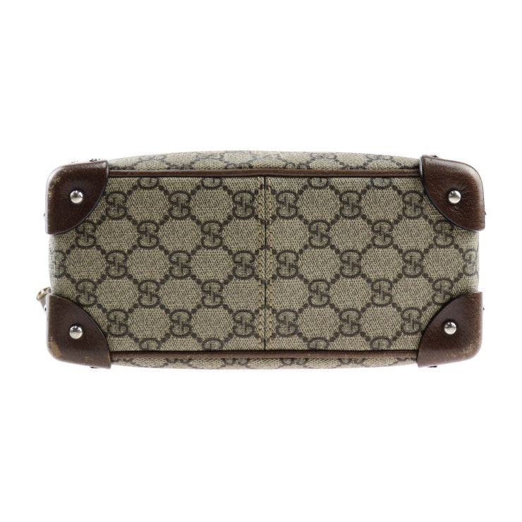 Gucci Shoulder Bag 626363 Leather Beige Brown Silver Hardware GG Supreme
