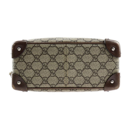 Gucci Shoulder Bag 626363 Leather Beige Brown Silver Hardware GG Supreme