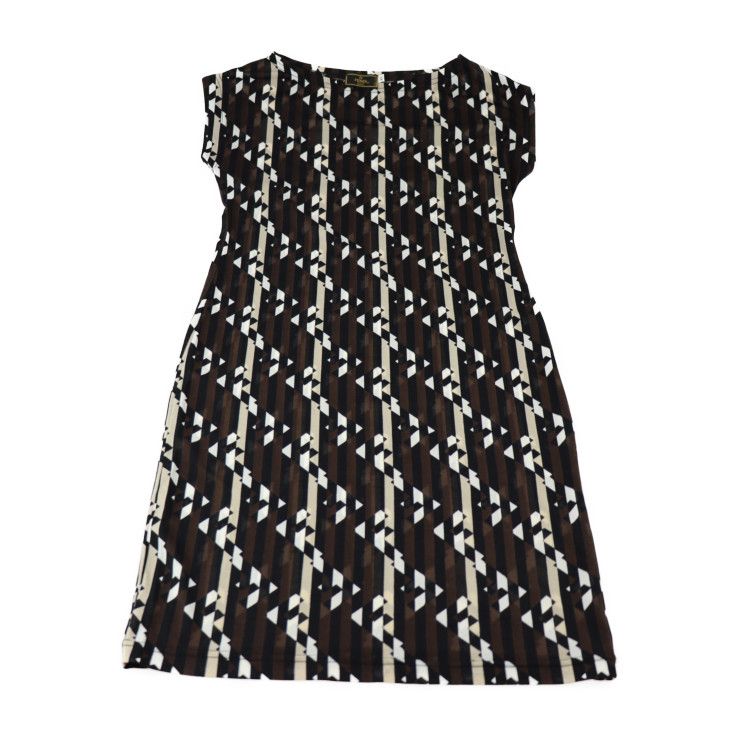 Fendi Dress - 100% Nylon Brown Black Beige And White Mare Cut And Sleeveless F