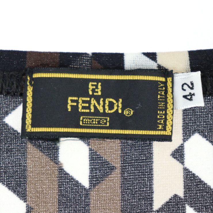 Fendi Dress - 100% Nylon Brown Black Beige And White Mare Cut And Sleeveless F