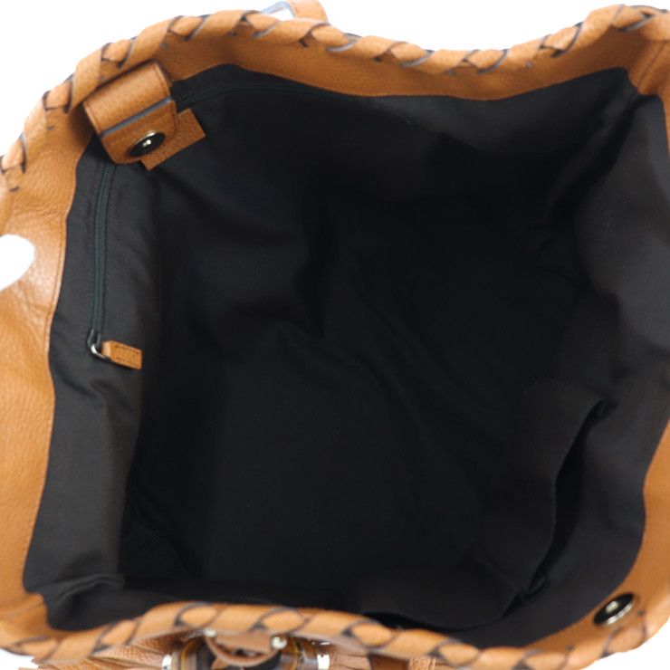 Gucci Tote Bag 354665 Leather Brownish Gold Hardware Bamboo Shoulder Bag Tassel