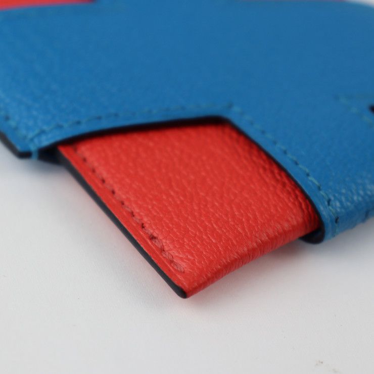 Hermes H Tag Card Holder Card Case - Chevre Rouge Blue Silver Hardware Periodica
