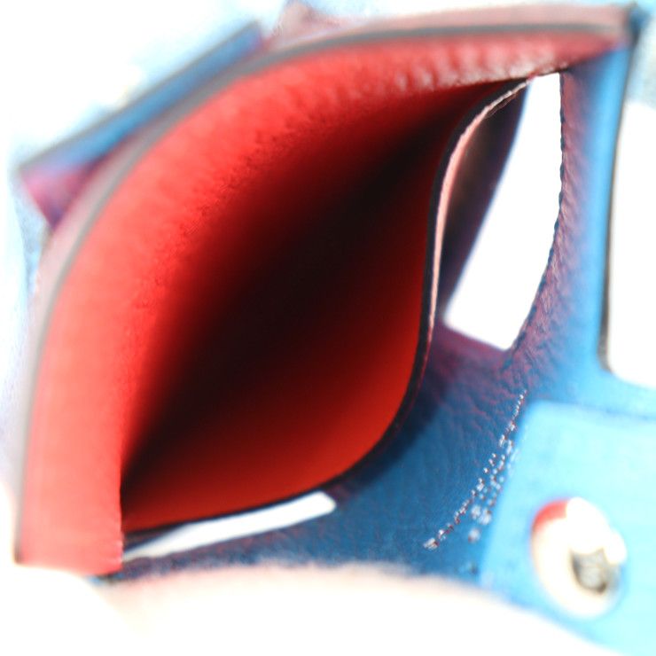 Hermes H Tag Card Holder Card Case - Chevre Rouge Blue Silver Hardware Periodica