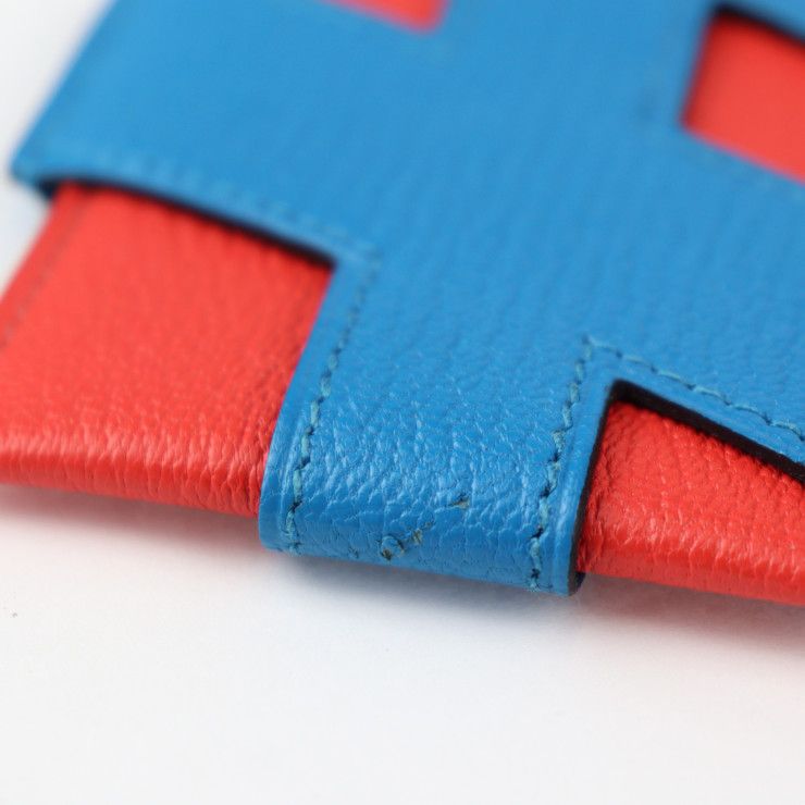 Hermes H Tag Card Holder Card Case - Chevre Rouge Blue Silver Hardware Periodica