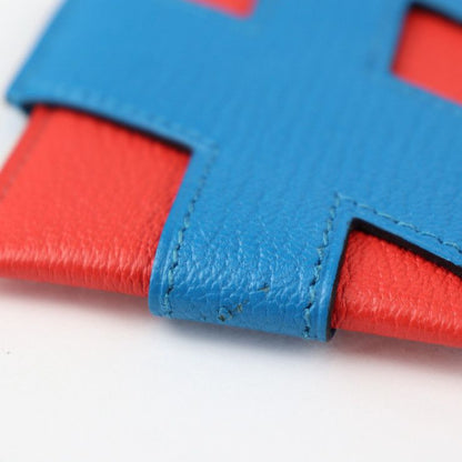 Hermes H Tag Card Holder Card Case - Chevre Rouge Blue Silver Hardware Periodica